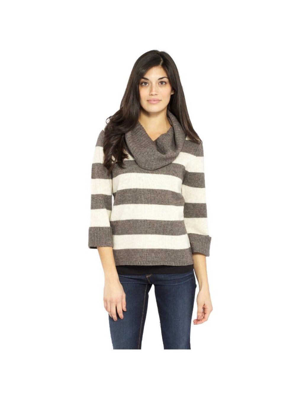 Splendid Cozy Stripe Cowlneck Sweater Oak Vanilla Brown Grey Cream Wool NWT